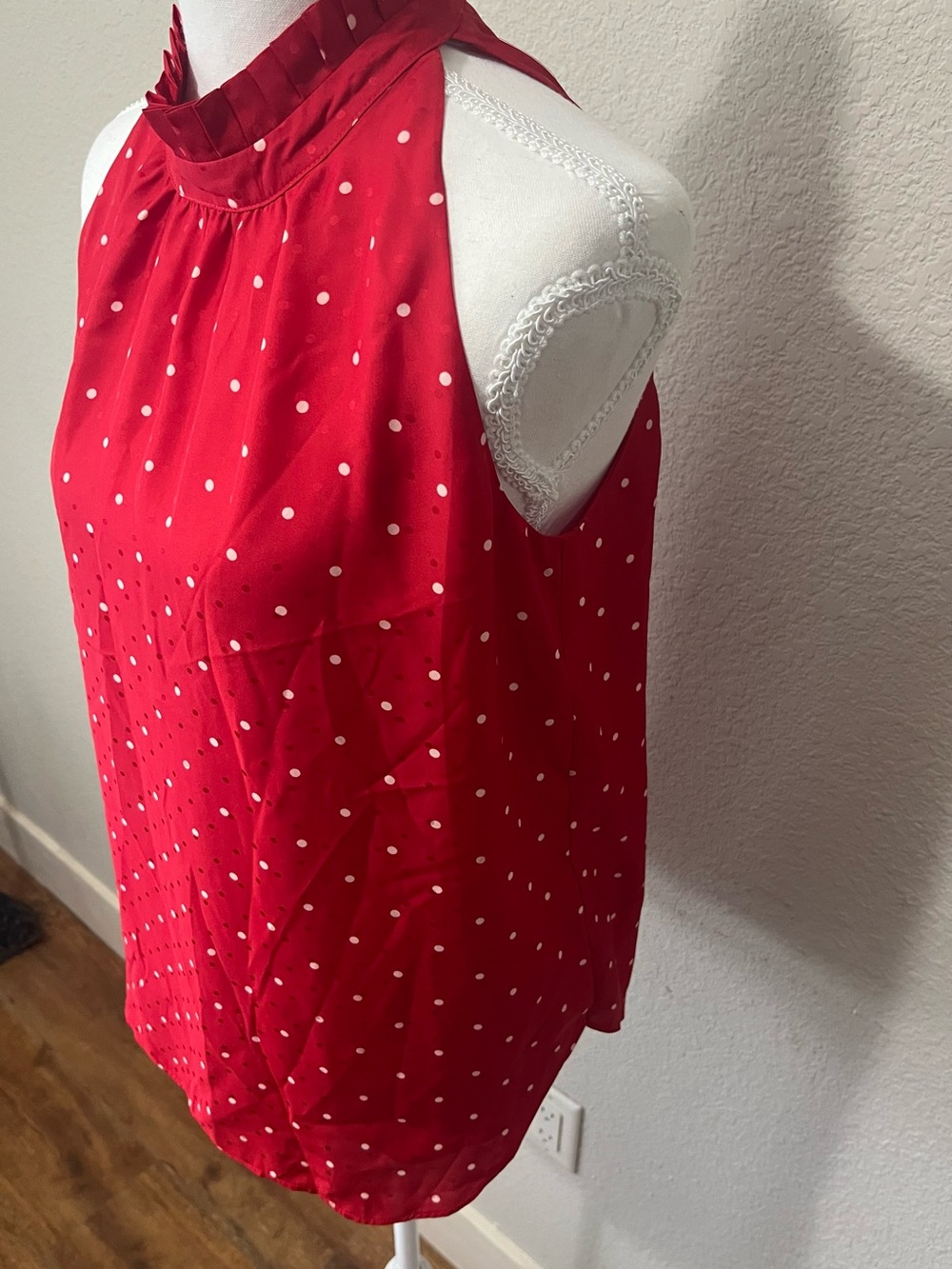Ann Taylor Red Polka Dot Halter Neck Top